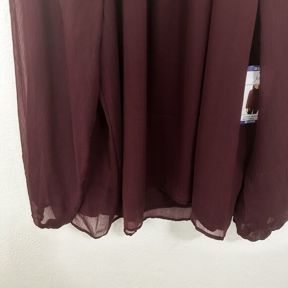 $278 Joie Deep‎ Wine Balloon Long Sleeve Smocked Neck Blouse Sz XXL Boho Chiffon - Picture 6 of 12